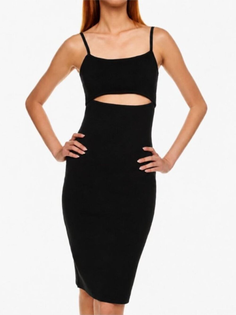 Aritzia Babaton Fissure Sculpt Knit Midi Dress Cut Out Black Size Small - Picture 3 of 7